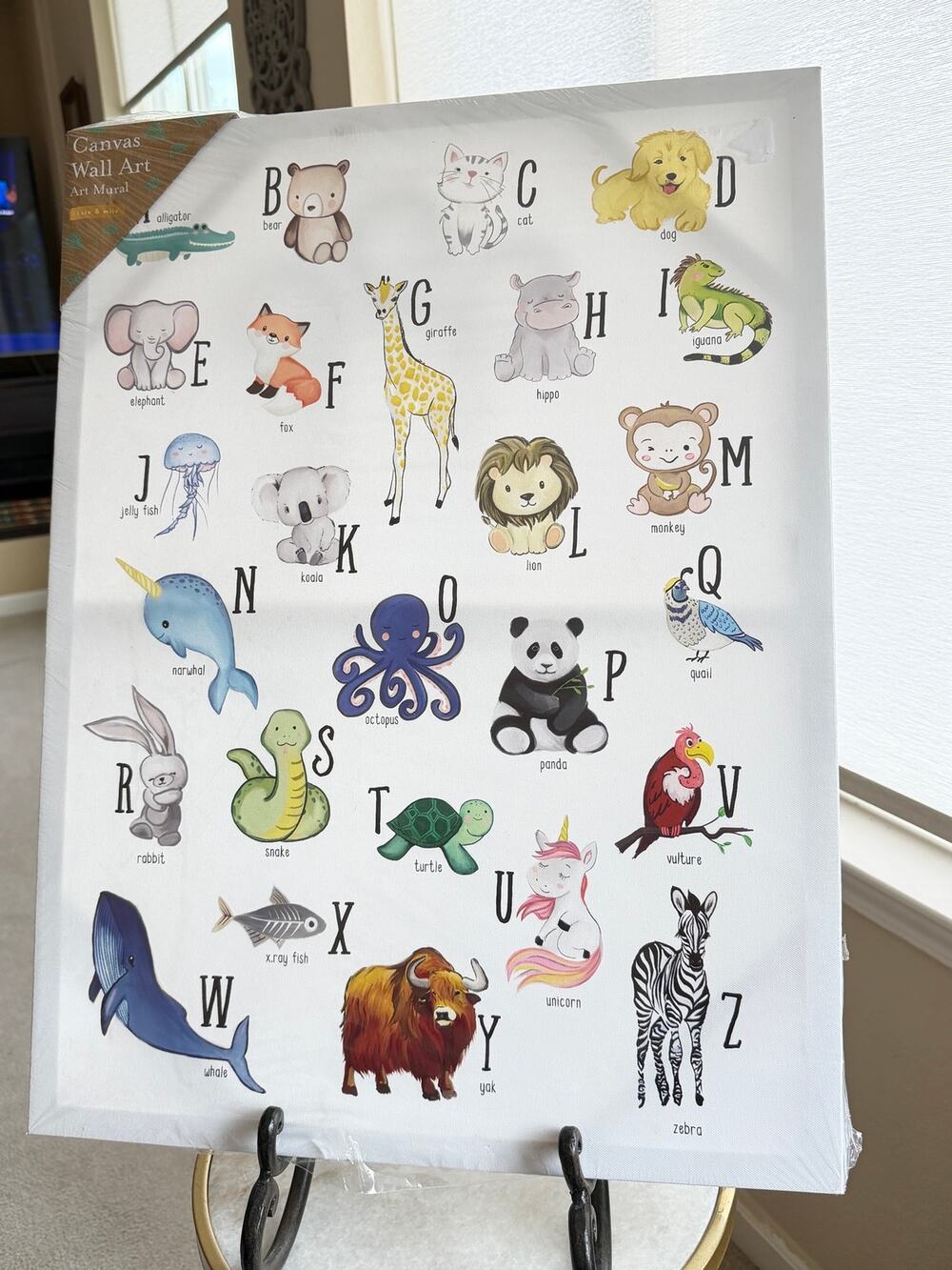 Kate & Milo Animal Alphabet Canvas Wall Art 24” Nursery Kids ABC Animals